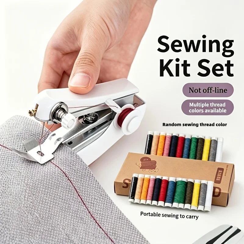 1 Mini Handheld Sewing Machine + 12 Random‑Color Thread Spools, Portable Easy‑Use Manual Sewing Tool for Home