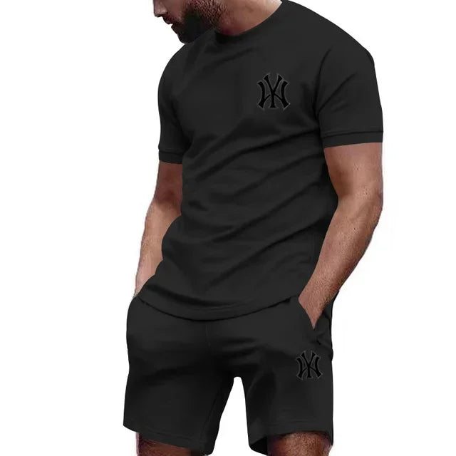 2026 new men's two-piece sportswear short sleeved T-shirt and shorts summer running fitness sportswear