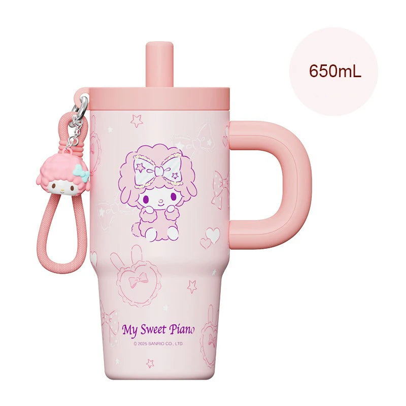 X&W Sanrio Thermos Cup Stainless Steel Straw Insulated Bottle with Handle Cartoon HelloKitty Coffee Mug Keep Hot/Cold Travel Cup