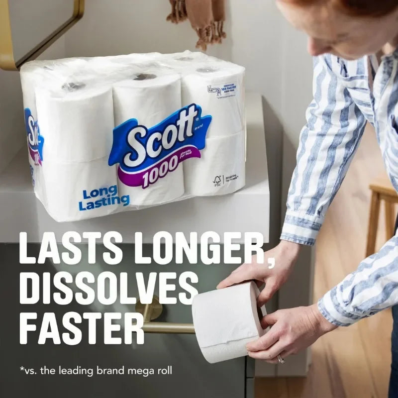 Scott 1000 Series Toilet Paper - 36 Rolls of 1000 Sheets per Roll - Soft & Durable Household Bathroom Tissue