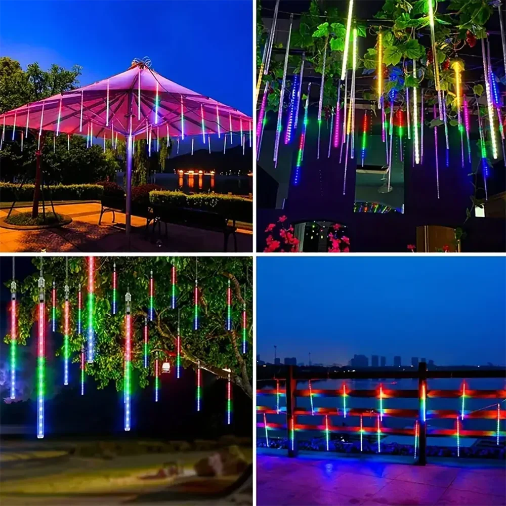 Solar Outdoor Meteor Shower Lights 8 Tubes High Brightness Ambient Lights Auto Light Sensor for Garden Patio Eaves Holiday Decor