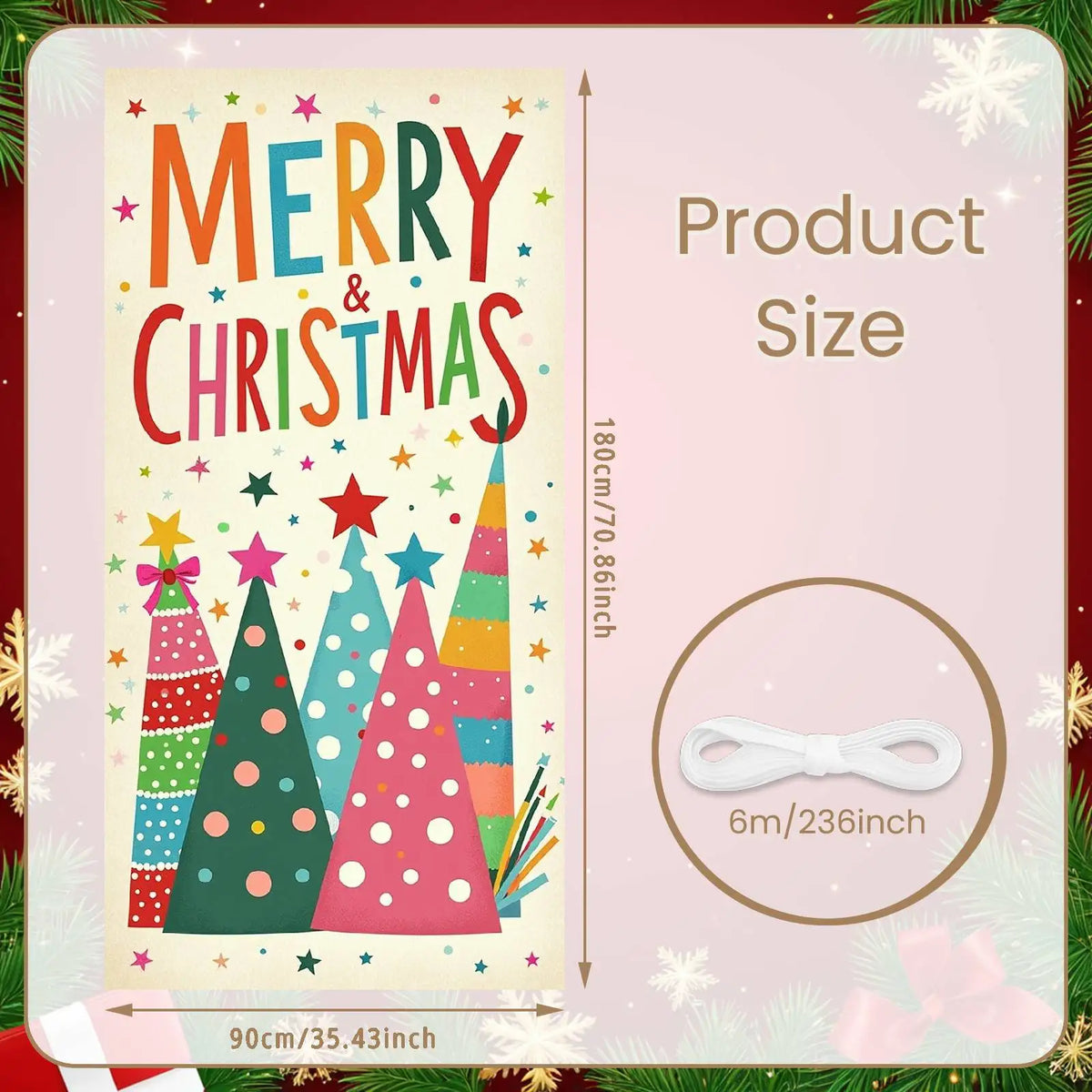 Christmas Door Cover Decorations Santa Claus Send Gift Background Banner for Indoor Outdoor Home Porch Holiday Decor Supplies