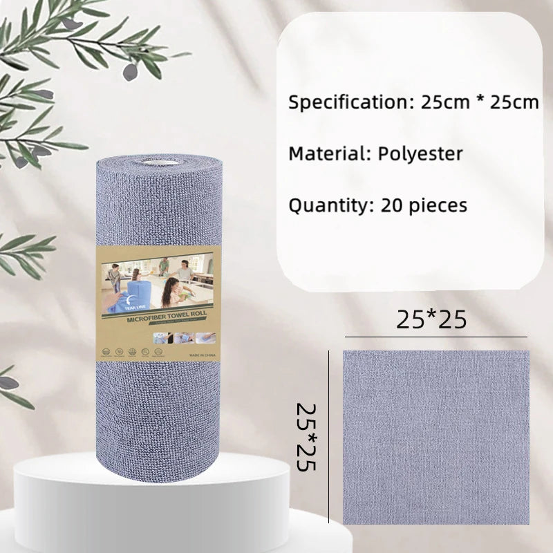 1Roll 20Sheets Reusable Microfiber Cleaning Wipes Household Kitchen Dish Rags Towel Rolls Wash Paper Towel Replacement Lint-Free