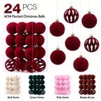 24PCS Flocked Christmas Tree Ornament Balls 6CM DIY Velvet Xmas Tree Hanging Pendants New Year Xmas Home Decoration Navidad 2026