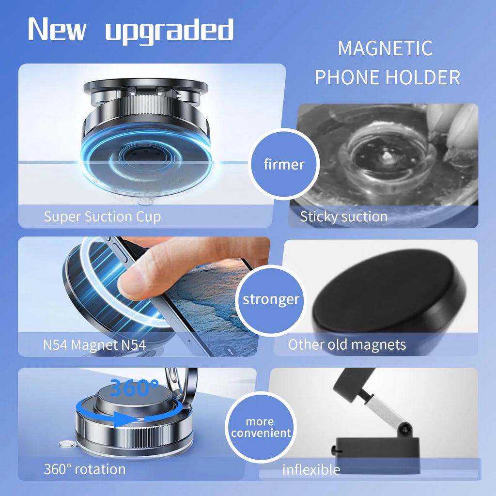 360° Upgraded Vacuum Magnetic Phone Holder, Magnetic Car Phone Mount, Hands-Free Suction Cup Phone Holder for Car/Gym/Mirror
