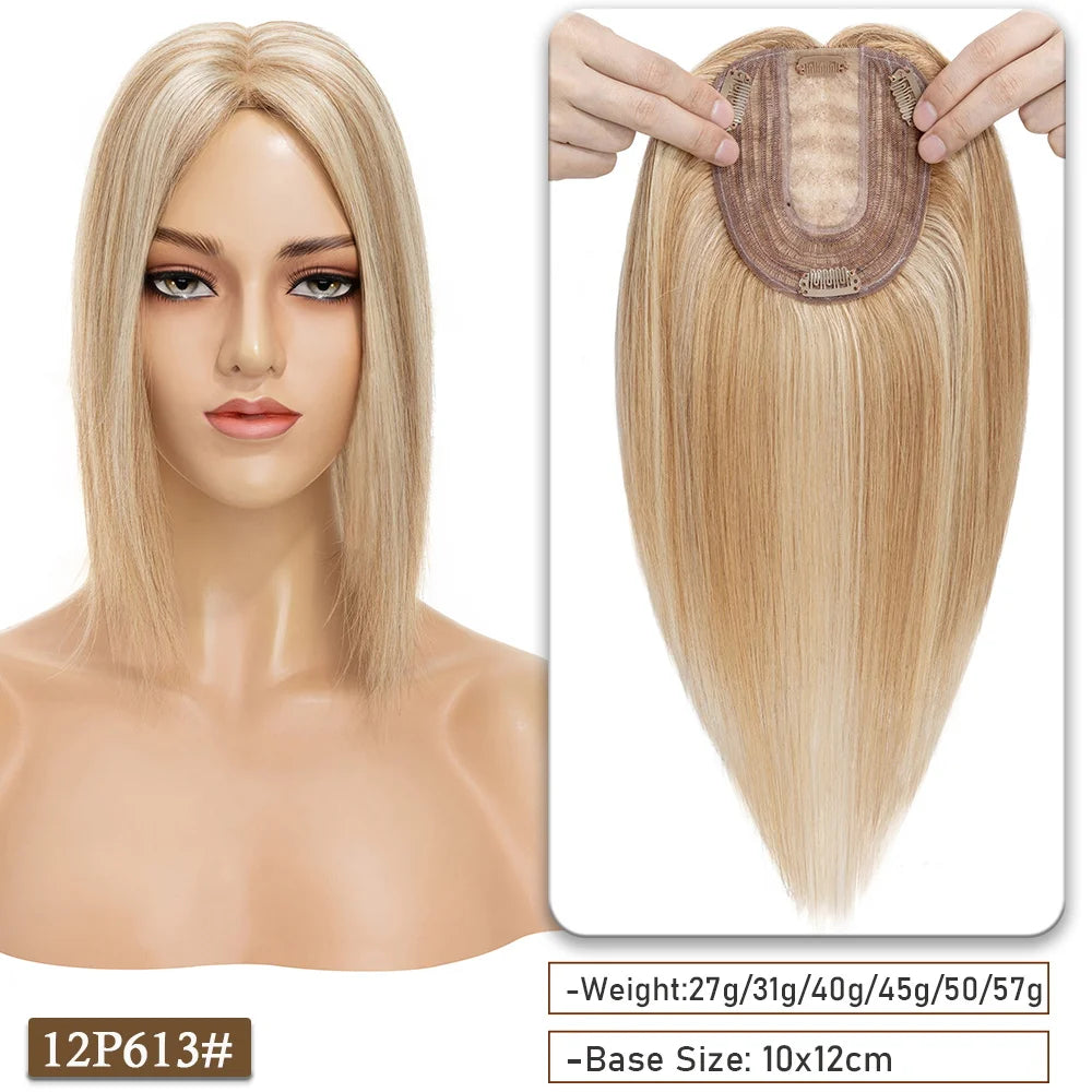 SEGO 10x12CM Hair Toppers for Women No Bangs 130% Density Silk Base Real Human Hair Clip in Top Wiglet Hair Pieces for Women