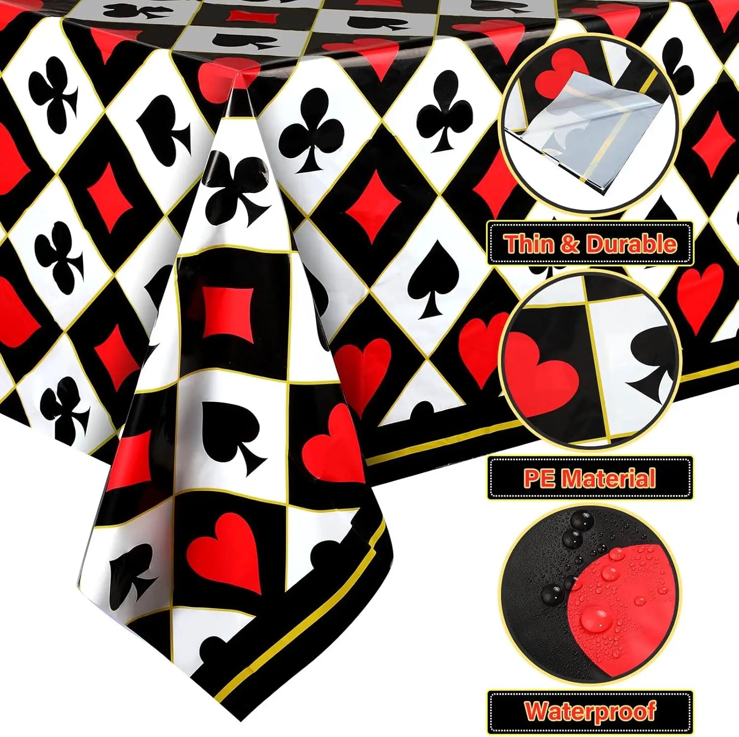 3 pcs Casino Poker Themed Party Tablecloths Poker Plastic Disposable Table Cover for Picnic Birthday 54 x 108 Inches