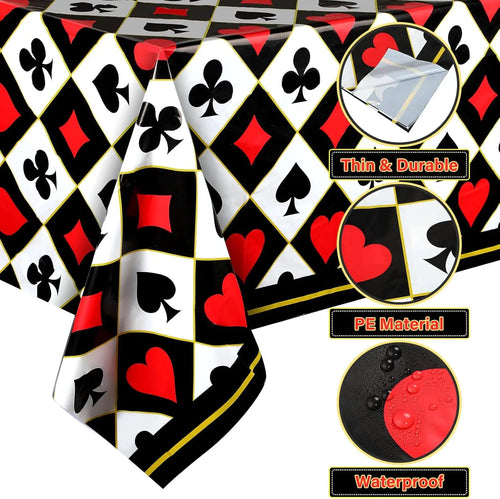 3 pcs Casino Poker Themed Party Tablecloths Poker Plastic Disposable Table Cover for Picnic Birthday 54 x 108 Inches