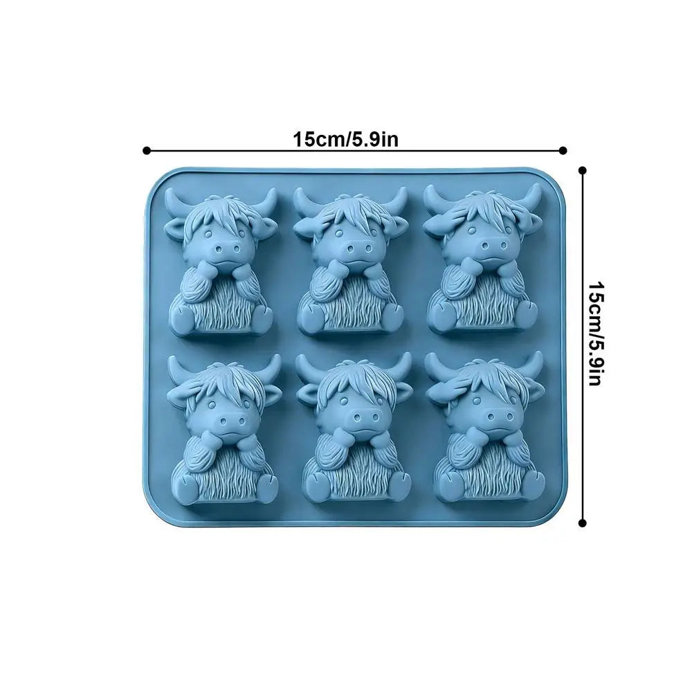 3D Highland Cow Ice Silicone Mold with 6 Cavity For DIY Whiskey Cocktails Beer Drinks For Home Kitchens Bars Jelly Tools