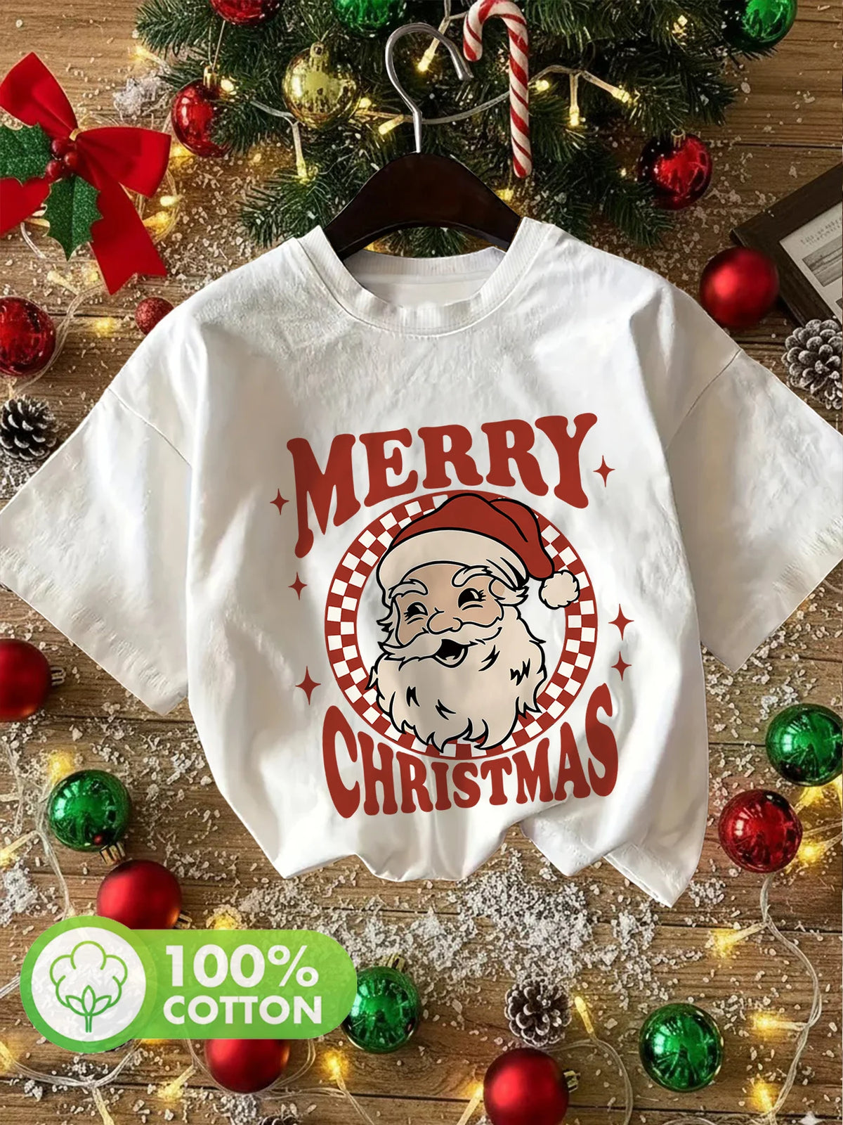 Merry Christmas Print T-Shirt Short Sleeve Crew Neck Casual Graphic Tops Tees for Women Christmas Gifts Female Clothing