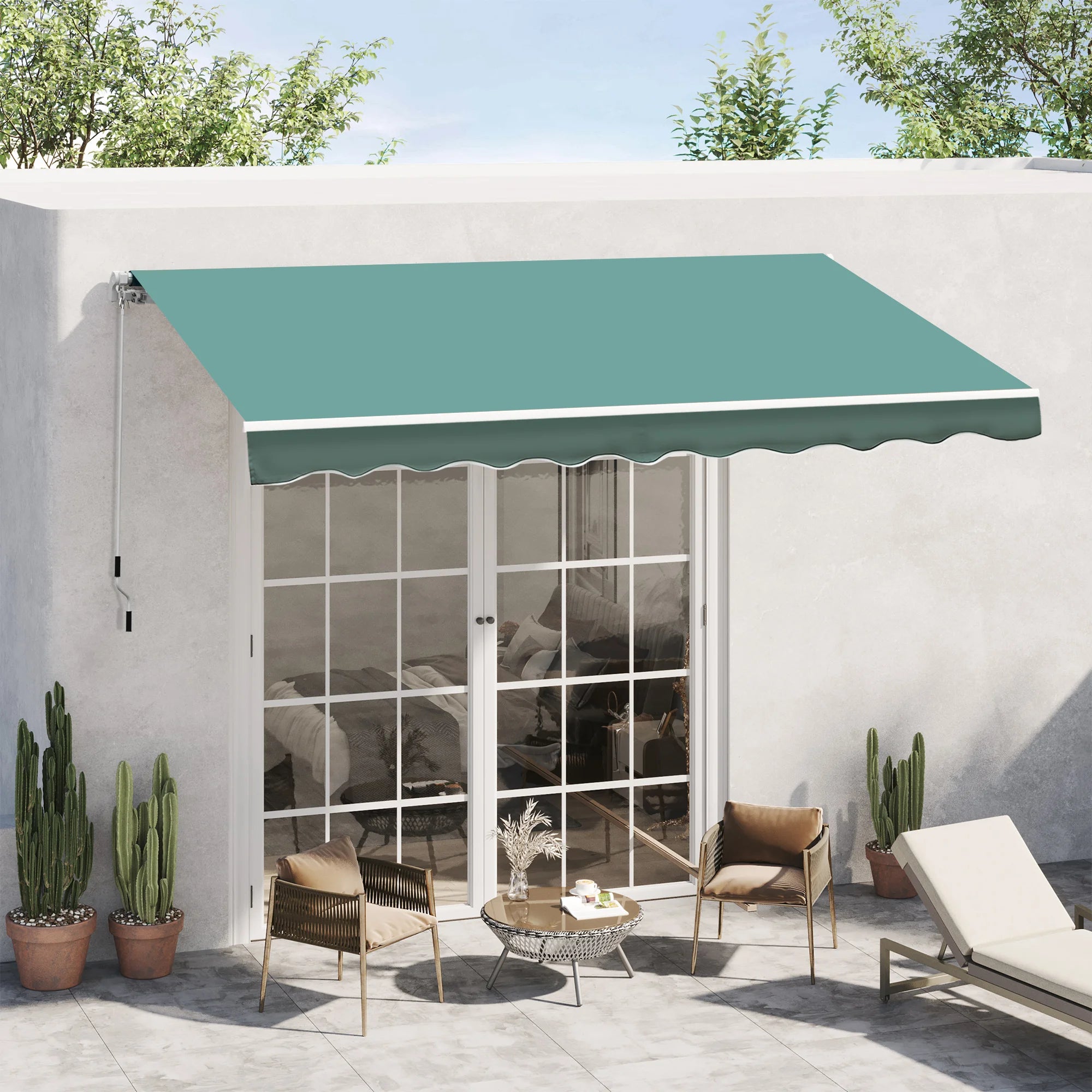 Outsunny Garden Sun Shade Canopy Retractable Awning, 3 x 2.5m, Green