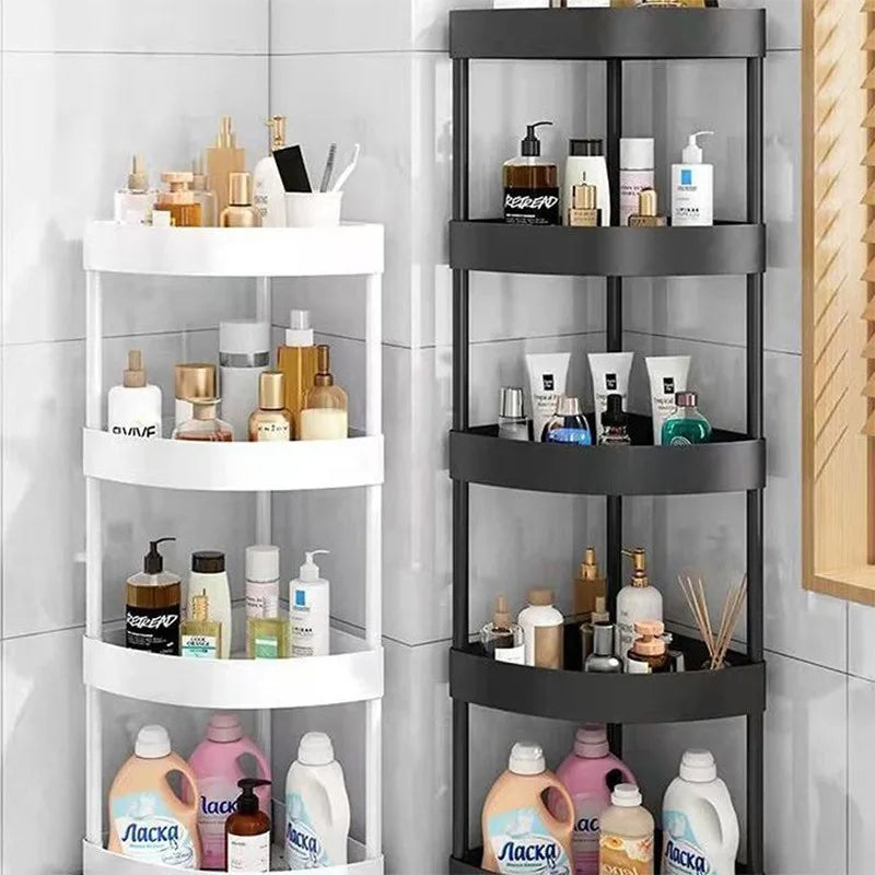 5-Tier Corner Rolling Cart Movable Bathroom Organizer Plastic Storage Rack Draining Trolley Shelf for Kitchen Bedroom Toilet