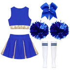 5Pcs Kids Girls Halloween Cheerleader Costume Outfit Uniform Set Cheerleading Dance Dress with Socks Pompom for Role Play Party