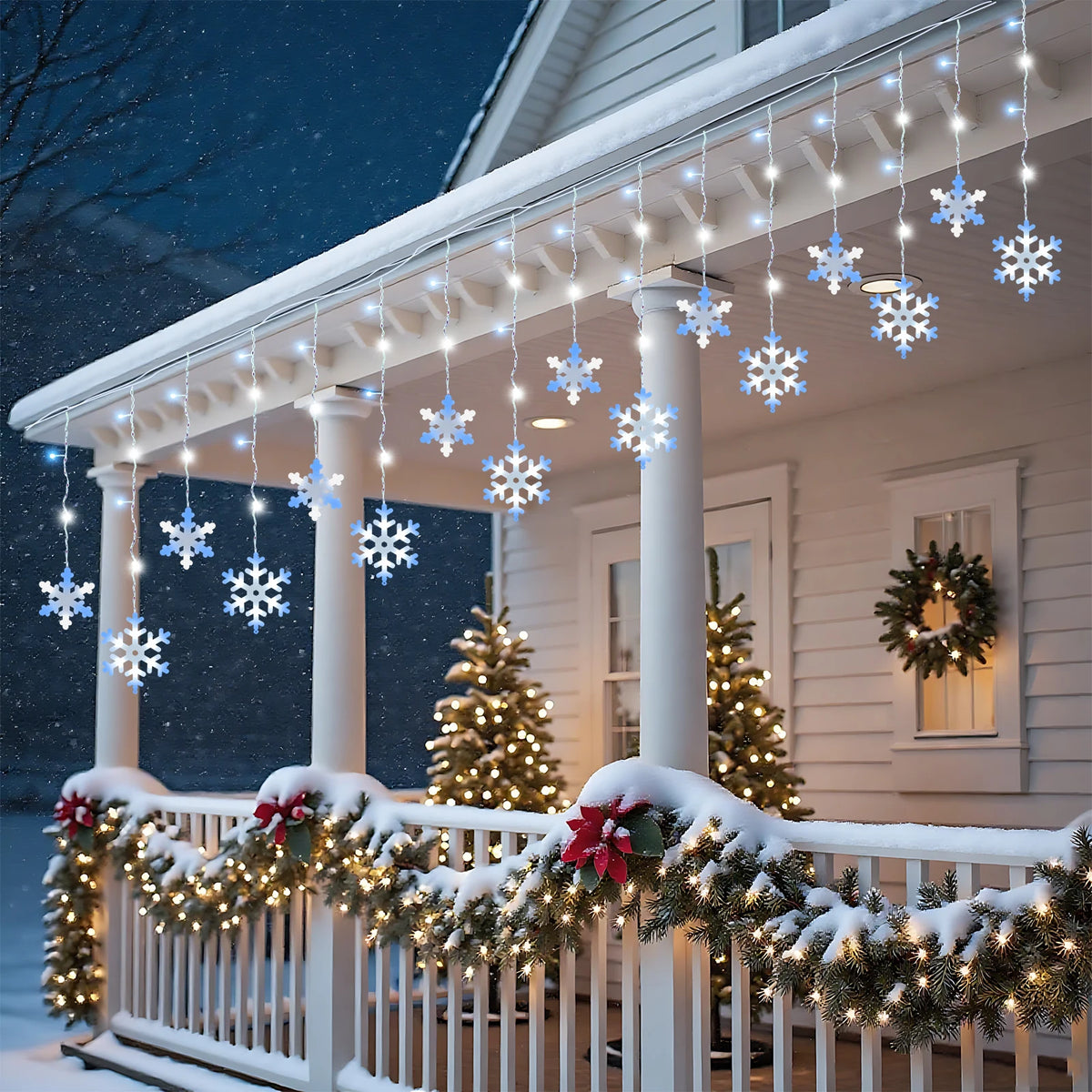Snowflake Christmas String Lights 13Ft 192 LED, 8 Modes Window Lights with Timer & Memory, 3-Set Connectable Waterproof for Bedroom Wall Wedding Party Decor, Warm White