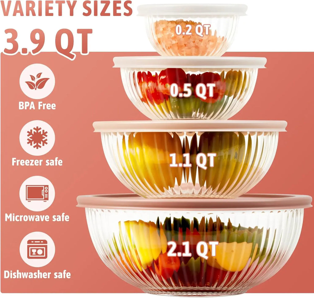 Glass Mixing Bowls with Lids Set of 4, BPA Free & Dishwasher Safe, 0.2/0.5/1.1/2.1 Qt