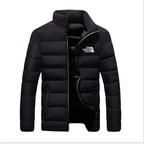 2024 men's trendy casual wear new warm parka winter coat solid color stand up collar zipper windproof cotton printed jacket