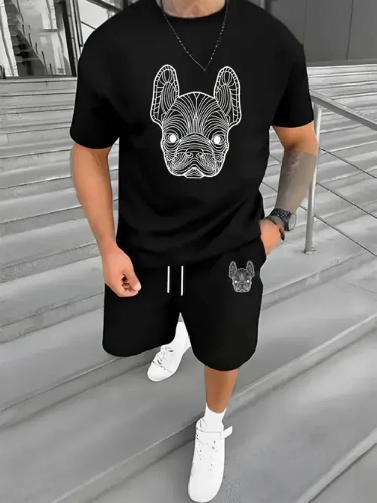 Summer Men's Quick Drying Casual Short Sleeved T-shirt and Shorts Set, Urban Street Fashion Running Sports Two-piece Set