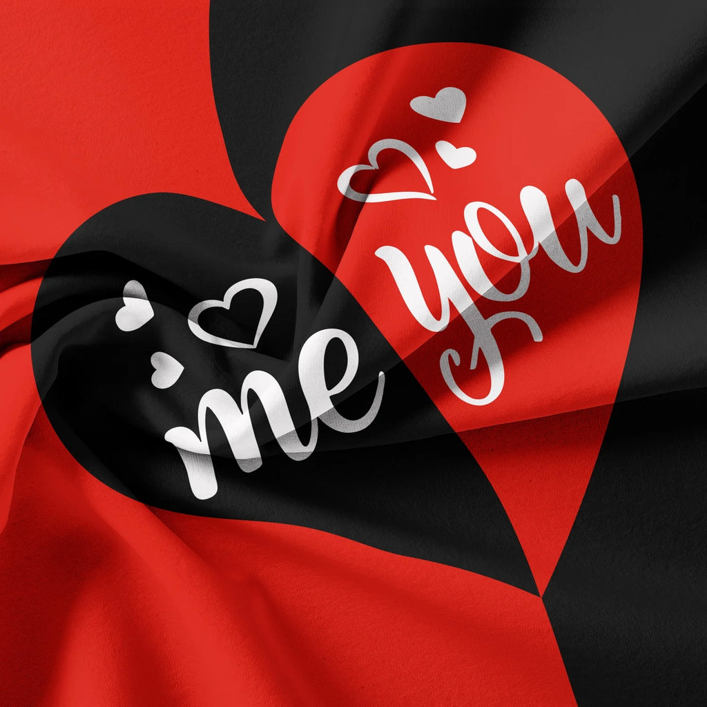 3pcs Heart Print Duvet Cover Set, Red Black Couple Print Bedding, Love Themed Room Decor, Romantic Heart Design Festival Gift
