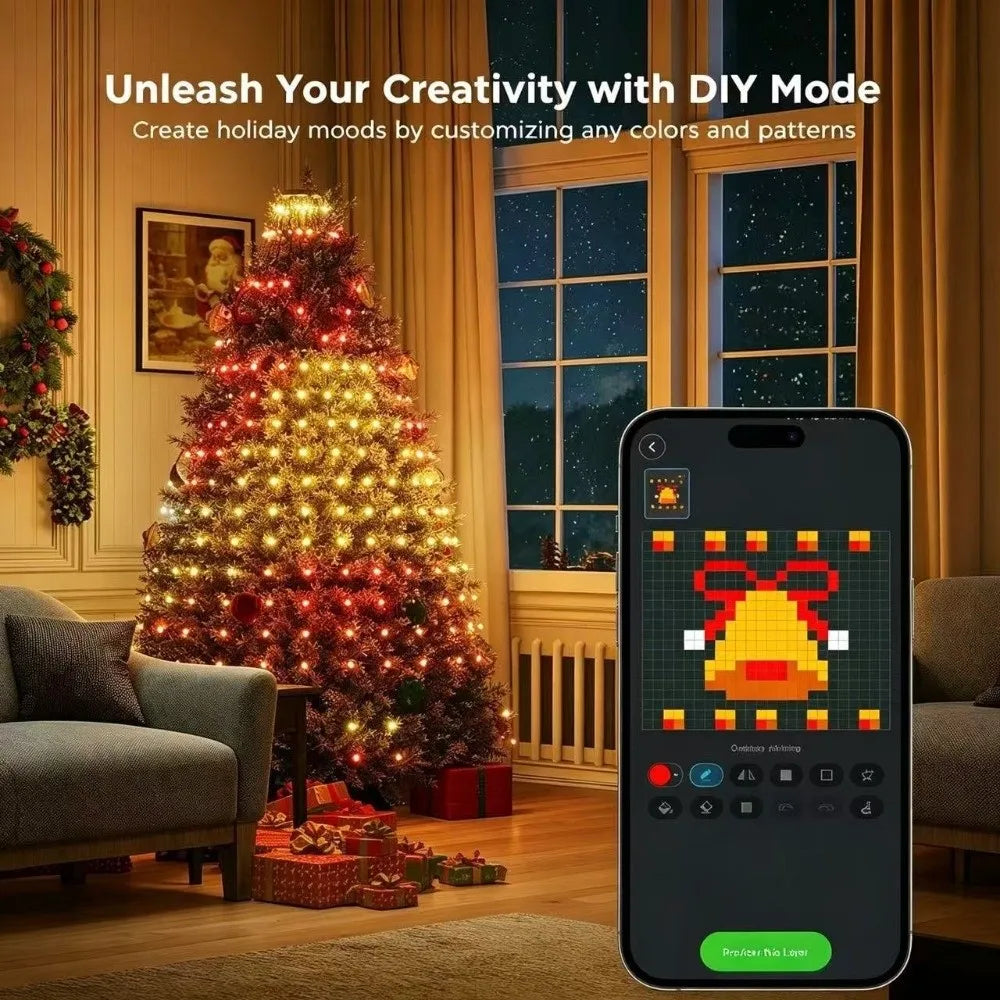 DIY Pixel Light Show Smart Animated Christmas Tree Lights USB Powered with Star Topper LED String Lights Waterfall Lights