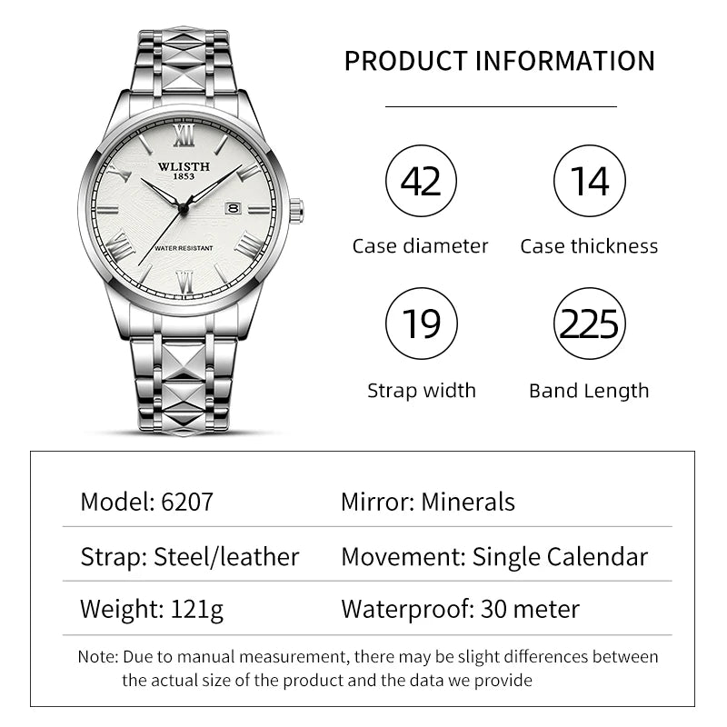 Business Watches male Quartz Wristwatch Leather Strap Mens Watches Fashion Retro Clock Real Boy Girl Birthday Valentine Gift