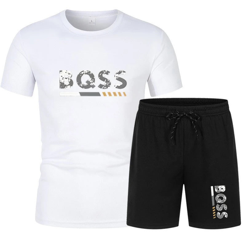 Men's summer sports short sleeve set, two-piece set, men's summer quick-dry sports set, breathable mesh short sleeve T-shirt and