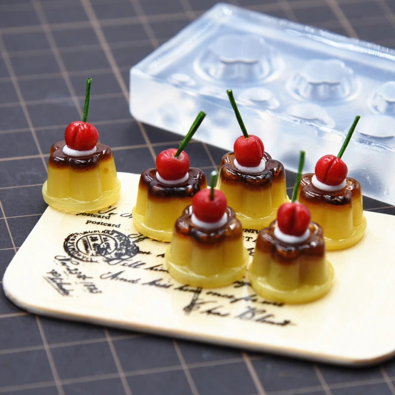 Mini Cherry Pudding Jelly Silicone Molds Ultra Light Clay DIY Miniature Dessert Food Play Handmade Gifts Clay Molds