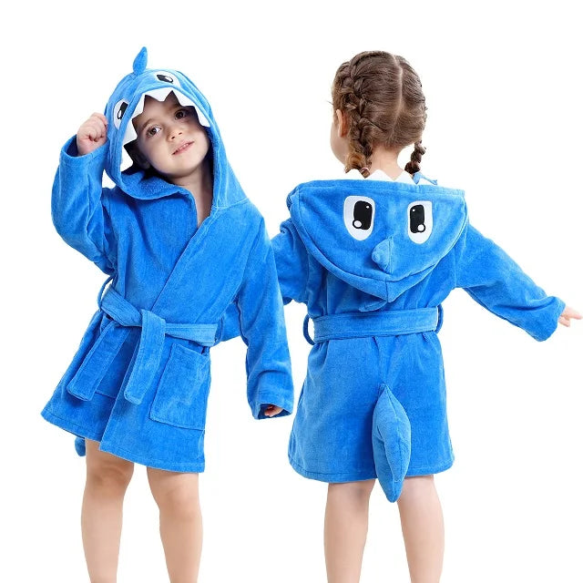 MICHLEY Shark Dinosaur Hooded Baby Bathrobe Cotton Soft Infant Bath Towel Robe Pajamas Solid For Kids Boy Girl Children 1-5T
