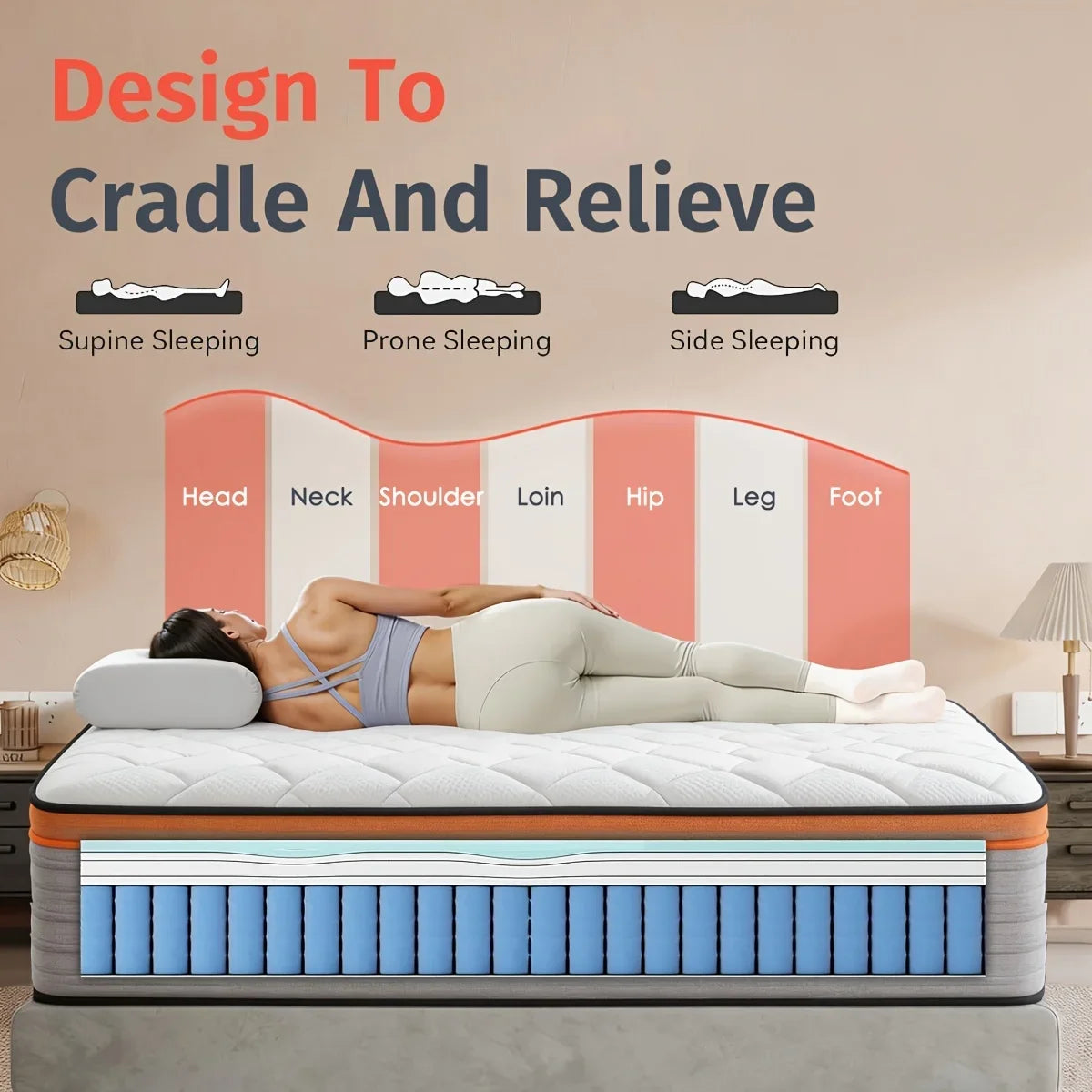 10/12 Inch Full Queen Size Memory Foam Mattress | Ergonomically Designed, Medium Firm Hybrid Mattress Featuring Pocket Springs, Grey Quilted Cover, Fire-Resistant