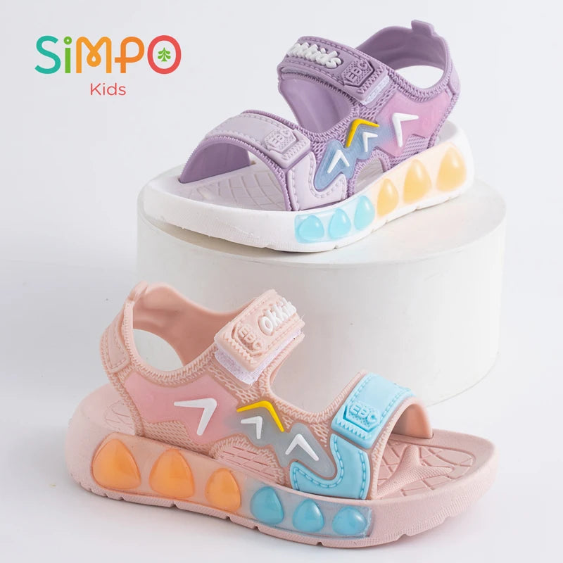 1 Pair Sport Sandals For Boys And Girls Summer Outdoor Soft Bottom Breathable Lightweight Casual Beach Shoes With Hook & Loop