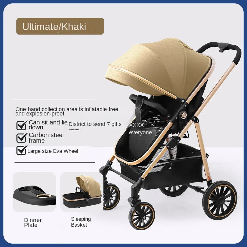 3-in-1 Baby Stroller High Landscape Large Wheel Baby Stroller Can Sit and Lie Two-way Push Travel Stroller with 0-4 years baby