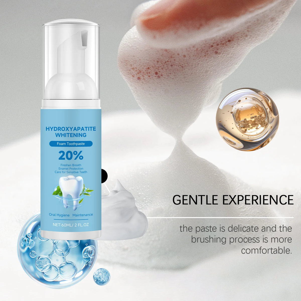 20% Hydroxyapatite Foam Toothpaste Teeth Whitening Mousse Enamel Repair Sensitive Teeth Oral Care Fresh Breath Cleaning Foam