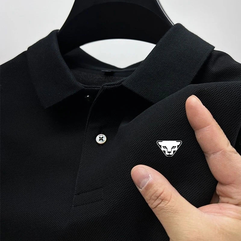 Men's Summer High-End Printed Golf Polo Shirt with Collar, Solid Color, Breathable, Office Casual, High-Quality Men's Clothing