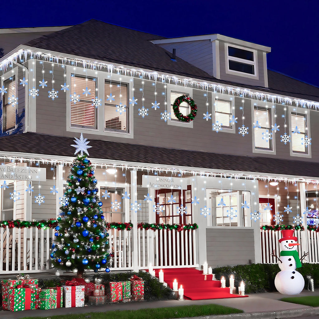 Snowflake Christmas String Lights 13Ft 192 LED, 8 Modes Window Lights with Timer & Memory, 3-Set Connectable Waterproof for Bedroom Wall Wedding Party Decor, Warm White