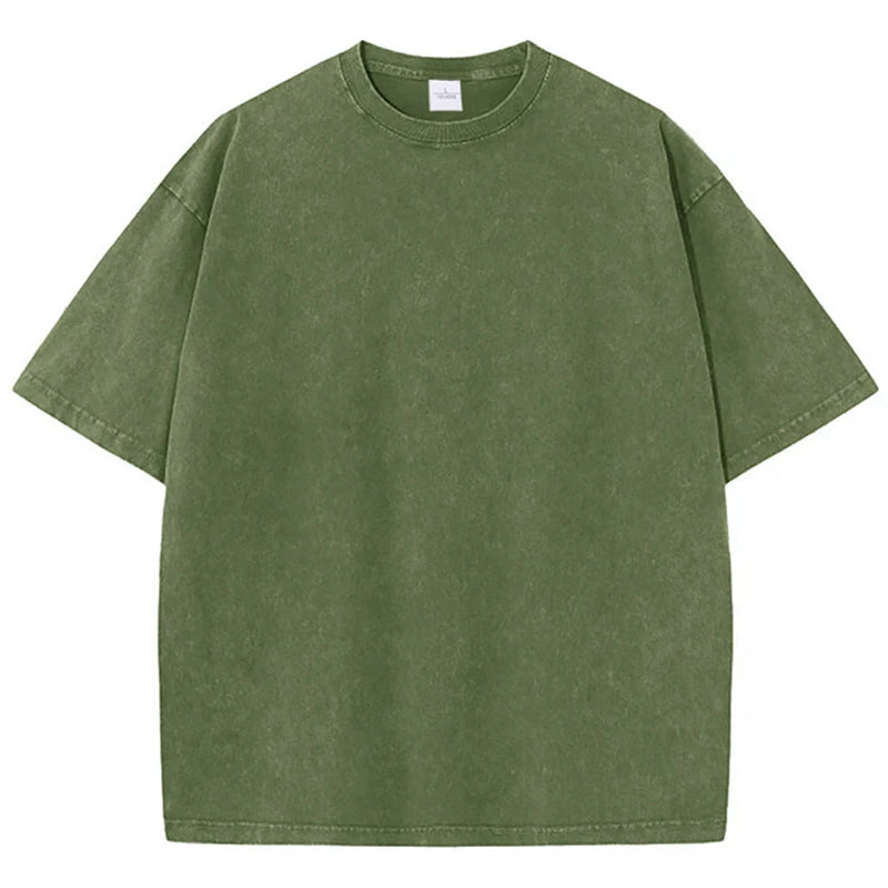 230G Cotton Retro Punk T-shirt Drop-shoulder Sleeve Men Women Vintage Short-sleeve T Shirts Solid Color Hip Hop Loose Tees