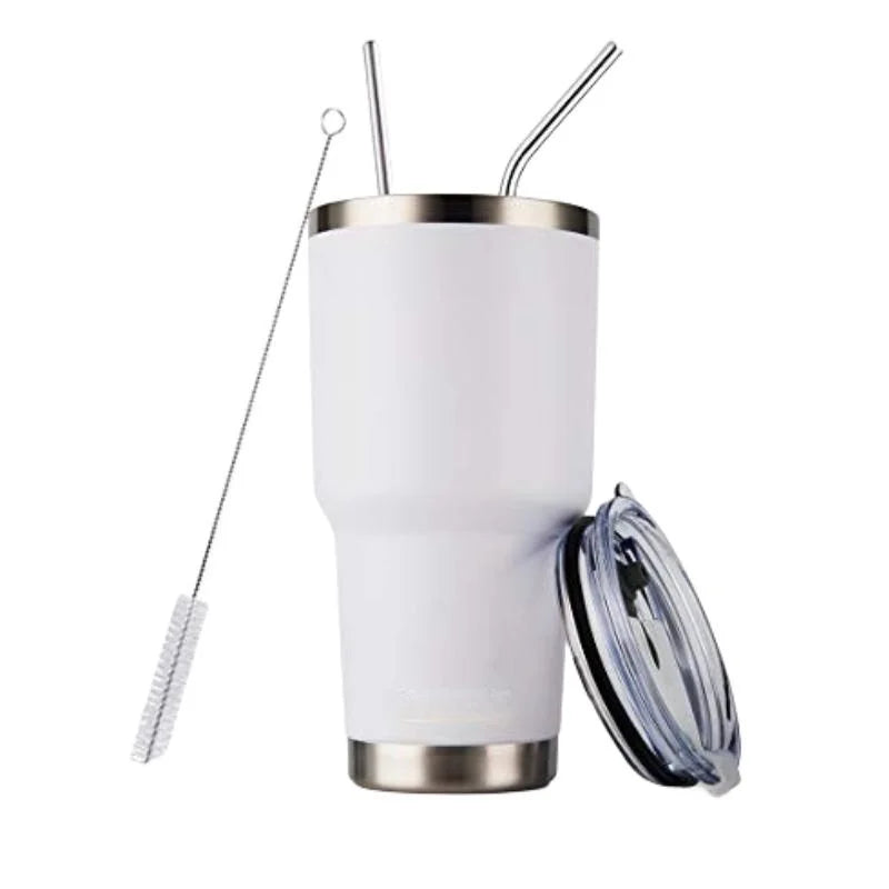 30oz Tumbler Double Wall Stainless Steel Vacuum Insulated Travel Mug With Splash-Proof Lid Metal Straw and Brush