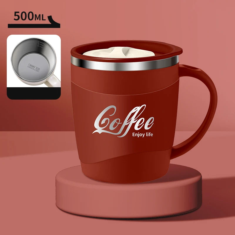 1pc 500ml 304 Stainless Steel Coffee Mug Double Wall Vacuum Insulated Tumbler with Lid Spill Proof Travel Cup for Hot Cold Drink
