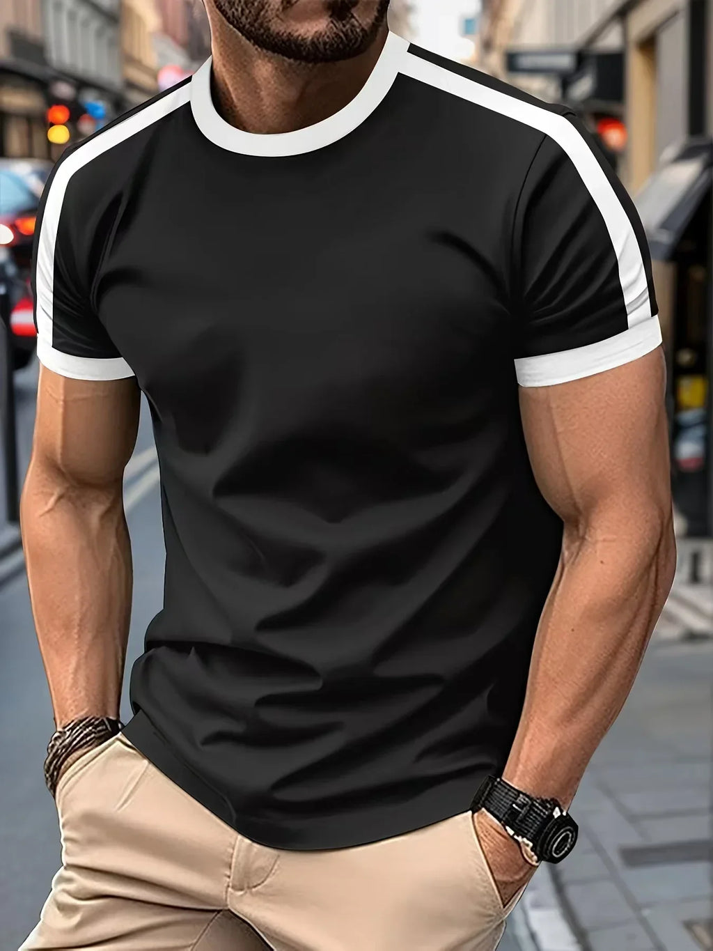 2025 Summer New Men's Fashion Casual Round Neck Short Sleeve Top Outdoor Sports Fitness Breathable Quick Drying T-shirt