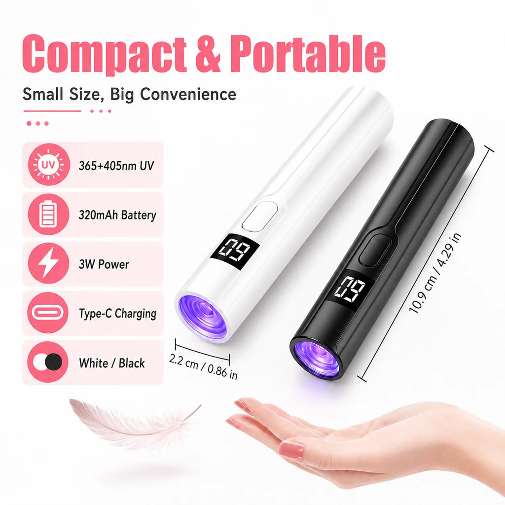 Rechargeable Mini UV LED Nail Lamp with Smart Display Portable Fast-Drying Nail Dryer Stand for Manicure Removable Desk UV Light