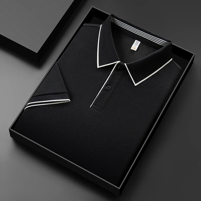 2026 New Men's Business Casual Short Sleeved Shirt Solid Color Polo Shirt Fashionable Breathable Comfortable Versatile Top