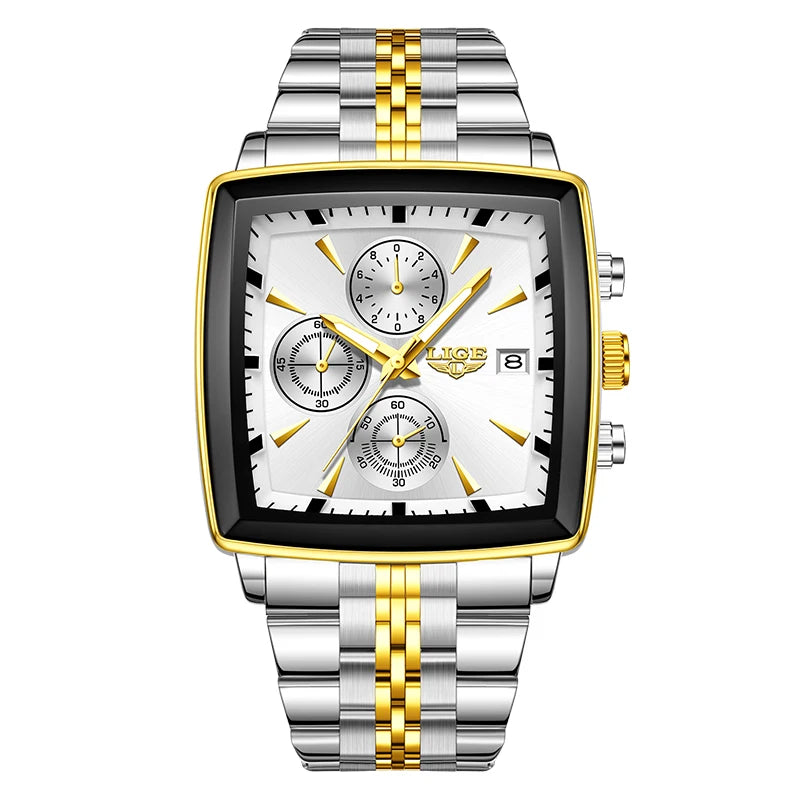 LIGE Luxury Brand Couple Watches Stainless Steel Waterproof Luminous Quartz Watch Fashion Simple Lovers Gifts for Men and Women