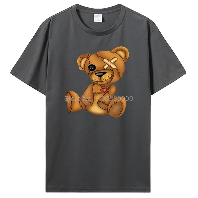 Teddy Bear Playing Badminton T-shirt Cotton Clothing Tops Graphics Kawaii Men Women Short Sleeve Print TShirt Tees