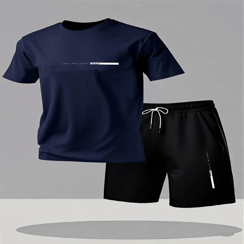 Men's sportswear 2-piece set short sleeved 3D shirt shorts set men's running suit T-shirt men's summer T-shirt