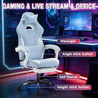 Gaming Chair with Footrest and Massage Lumbar Support, Ergonomic Computer Gamer Chair, Office Video Game Chairs (Cyan