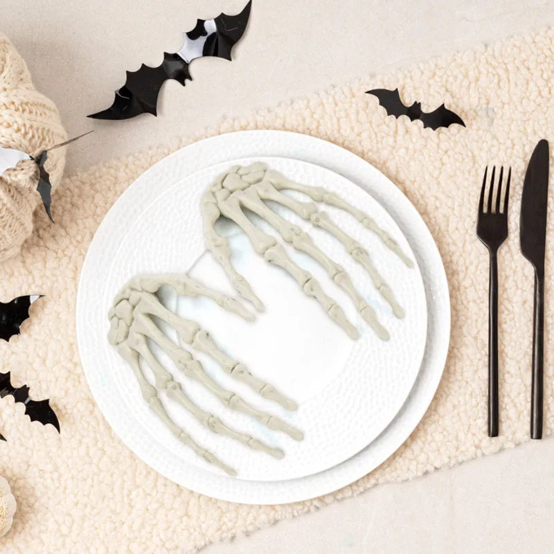 1 Pairs Halloween Skull Hand Plastic Fake Skeleton Bone Horror Props For Halloween Birthday Party Home Haunted House Decoration