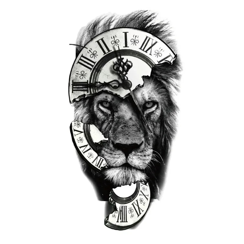 Waterproof Temporary Tattoo Sticker Forest Big Tiger Lion Wolf King Body Arm Hand Cool Art Black Animal Men Women Fake Tattoos