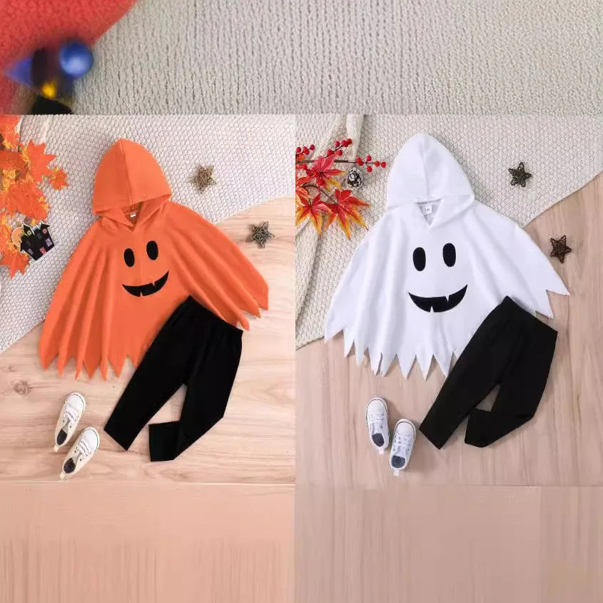 Infant Halloween Ghost Cosplay Costume Baby Hooded Cape Poncho Cloak for Kids Party Dress Up Wear