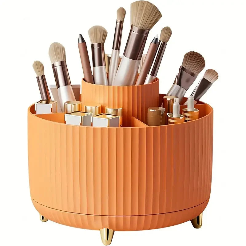 360°Rotating Makeup Desktop Cosmetic Storage Box Organizer 5 Slot Large Capacity for Bathroom Portable Makeup Brushes Pen Holder