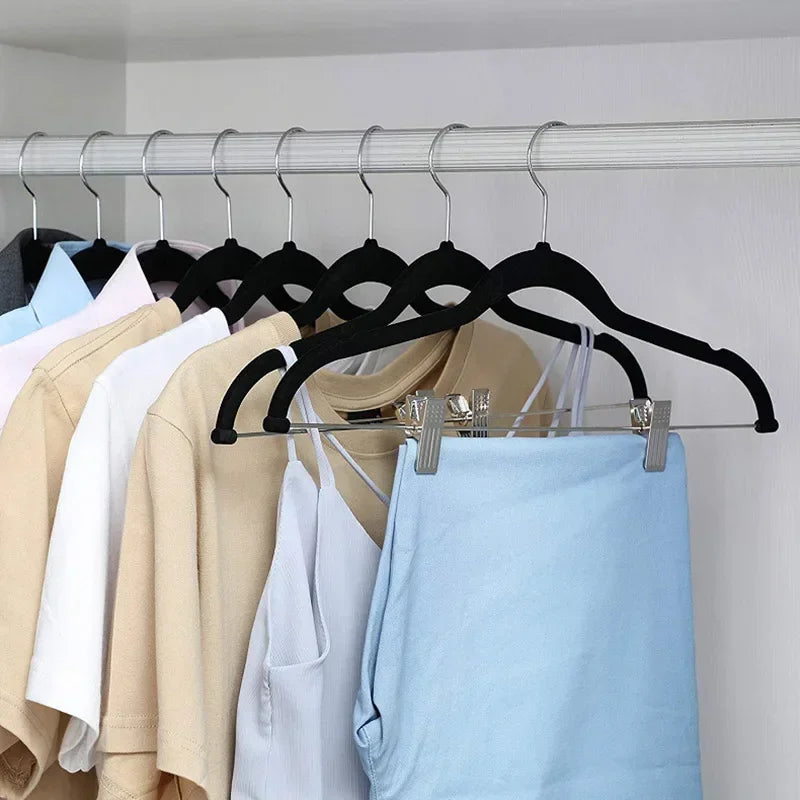 5 Pcs Multifunction Velvet Clothes Hangers with Clips Non-Slip Garment Suit Organizer for Closet Laundry Wardrobe Drying Rack