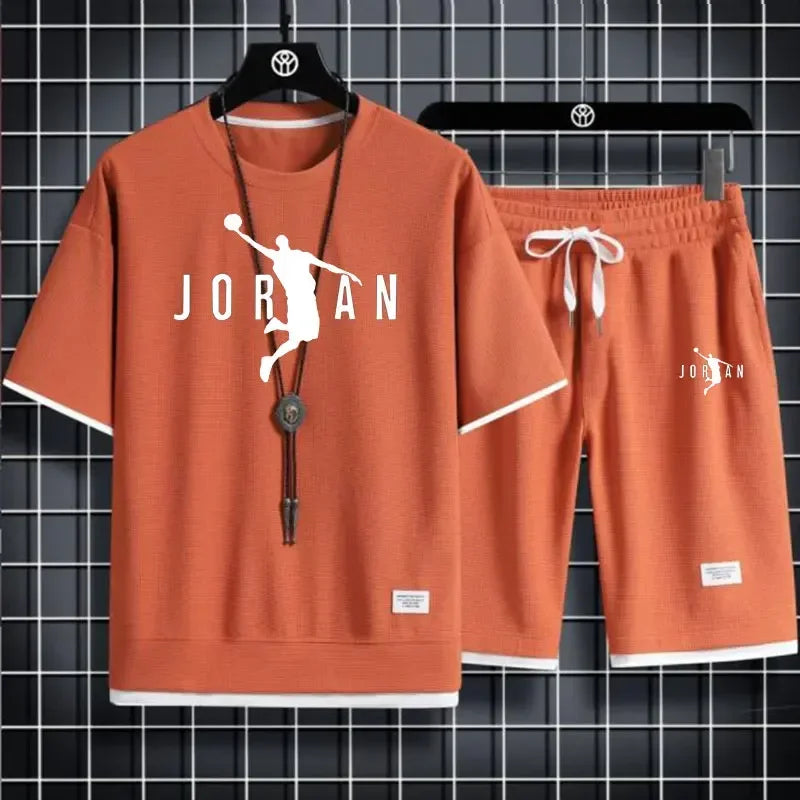 New 2026 summer men's short-sleeved T-shirt and shorts sportswear set, fashionable outdoor casual men's home wear 2-piece set