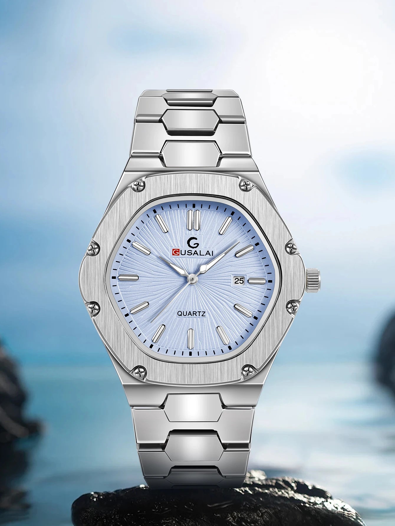 Luxury Men's Quartz Watch, Stainless Steel Strap Wristwatch with Date Calendar, Perfect Christmas Gift for Men & Boys